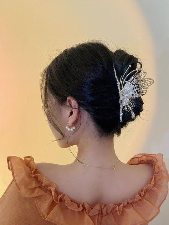 Women Gold-Toned Embellished Claw Clip with Rhinestones