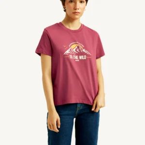 Women’s Graphic Print Relaxed Fit T-Shirt  (Maroon)