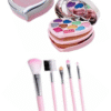 FITBYTE Combo of Pink Makeup Brush Set of 5 and Mini Makeup Kit | Compact Beauty Kit for Daily Use and Travel