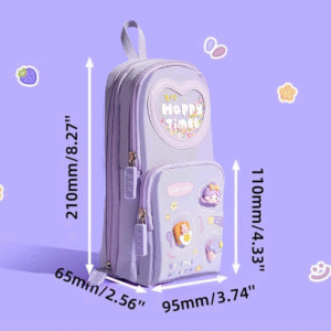 Cute Pencil Case 3 Compartment | Aesthetic Large Capacity Pencil Pouch for Girls | Multifunctional Stationery Organizer for School & Travel (Happy Time Purple)